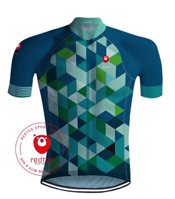 Wielershirt - Escher's Cubes Blauw/Groen - REDTED 1