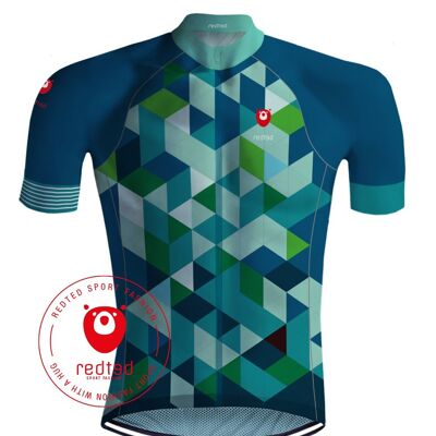 Wielershirt - Escher's Cubes Blauw / Groen - REDTED