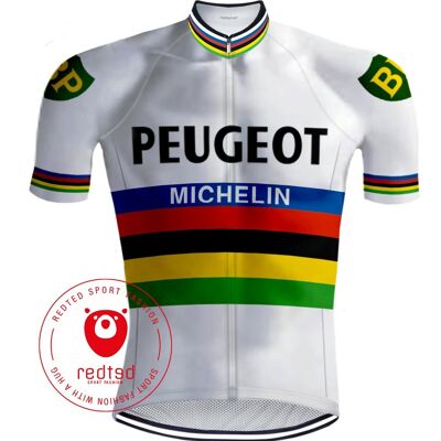 Camiseta retro Wielershirt Peugeot Regenboog - REDTED