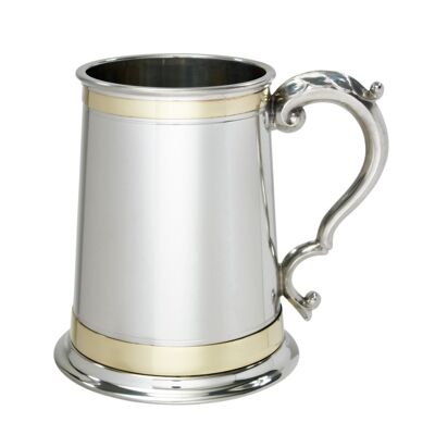 1 chope Double Brass Band Monarch Pewter Tankard