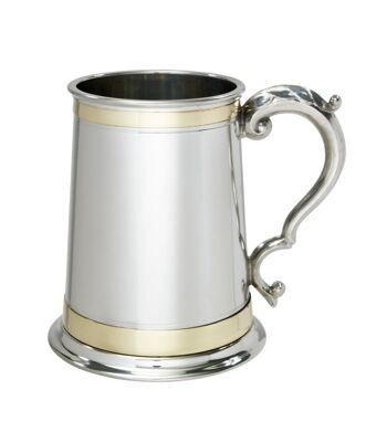 1 chope Double Brass Band Monarch Pewter Tankard