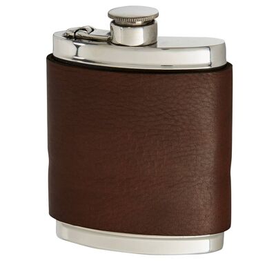 6oz Bourneville Leather Captive Top Pewter Flask