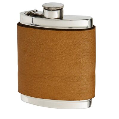 6oz English Tan Leather Captive Top Pewter Flask