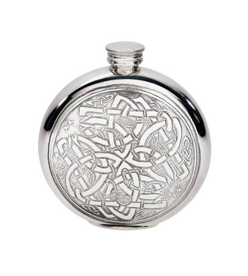 6oz round pewter celtic flask