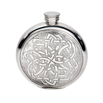 6oz round pewter celtic flask