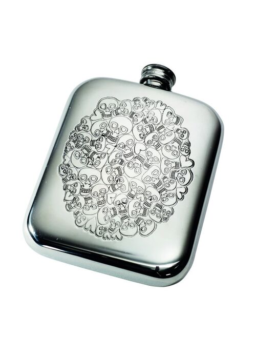 6oz Skull Heart Cluster Pewter Pocket Flask
