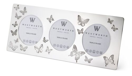 Butterfly Pewter Triple Picture Frame