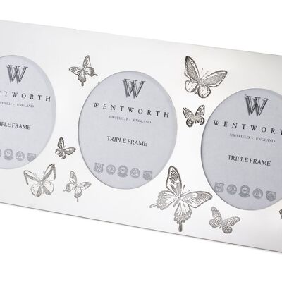 Butterfly Pewter Triple Picture Frame