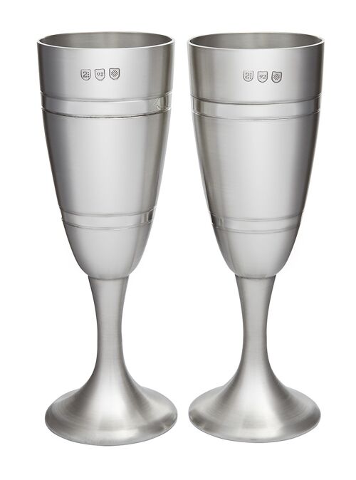Pair of Grooved Pewter Celebration Flutes
