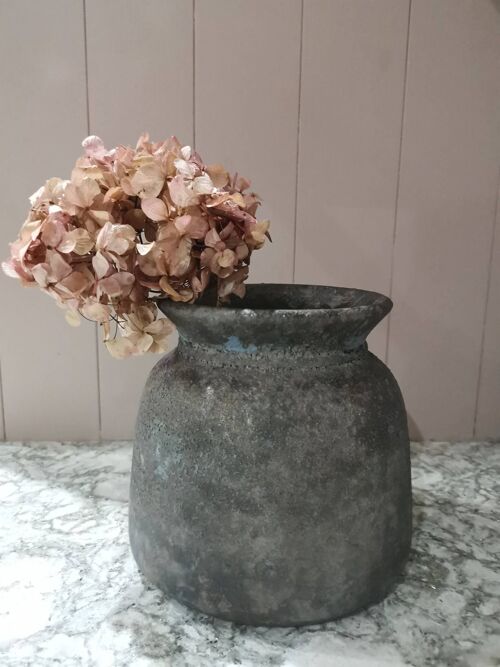 Bali light grey vintage effect stone vase