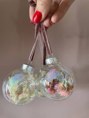 Boule de Noël fleur séchée en verre simple 1