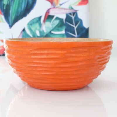 Wooden bowl - fruit bowl - salad bowl - model Carved - orange - S (Øxh) 15cm x 7.5cm