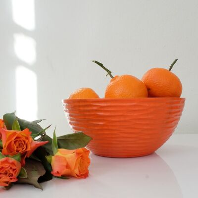 Wooden bowl - fruit bowl - salad bowl - model Carved - orange - M (Øxh) 20cm x 10cm
