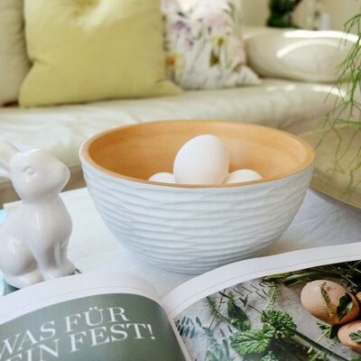 Wooden bowl - fruit bowl - salad bowl - model Carved - white - M (Øxh) 20cm x 10cm
