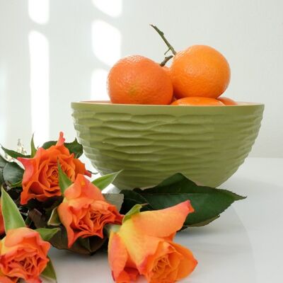 Wooden bowl - fruit bowl - salad bowl - model Carved - avocado green - M (Øxh) 20cm x 10cm
