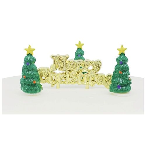 Mini Christmas Tree Cake Topper Picks & Gold Merry Christmas Motto