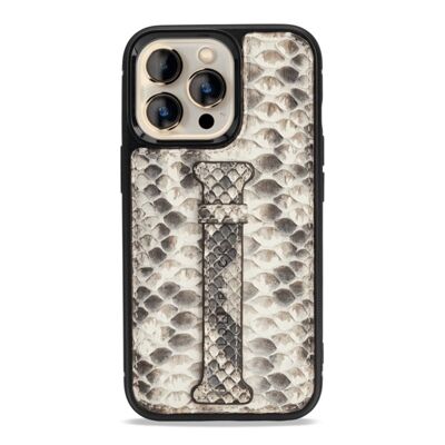 iPhone 13 Pro leather case with finger loop Python natural