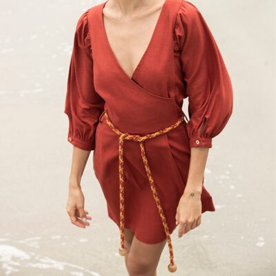 Maxi Sleeve Linen Mini Dress Ketchup