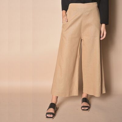 Linen Cropped Wide-Leg Trousers - S - Off-White