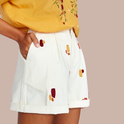 Hand Embroidered Off-White Shorts - Cubes - S