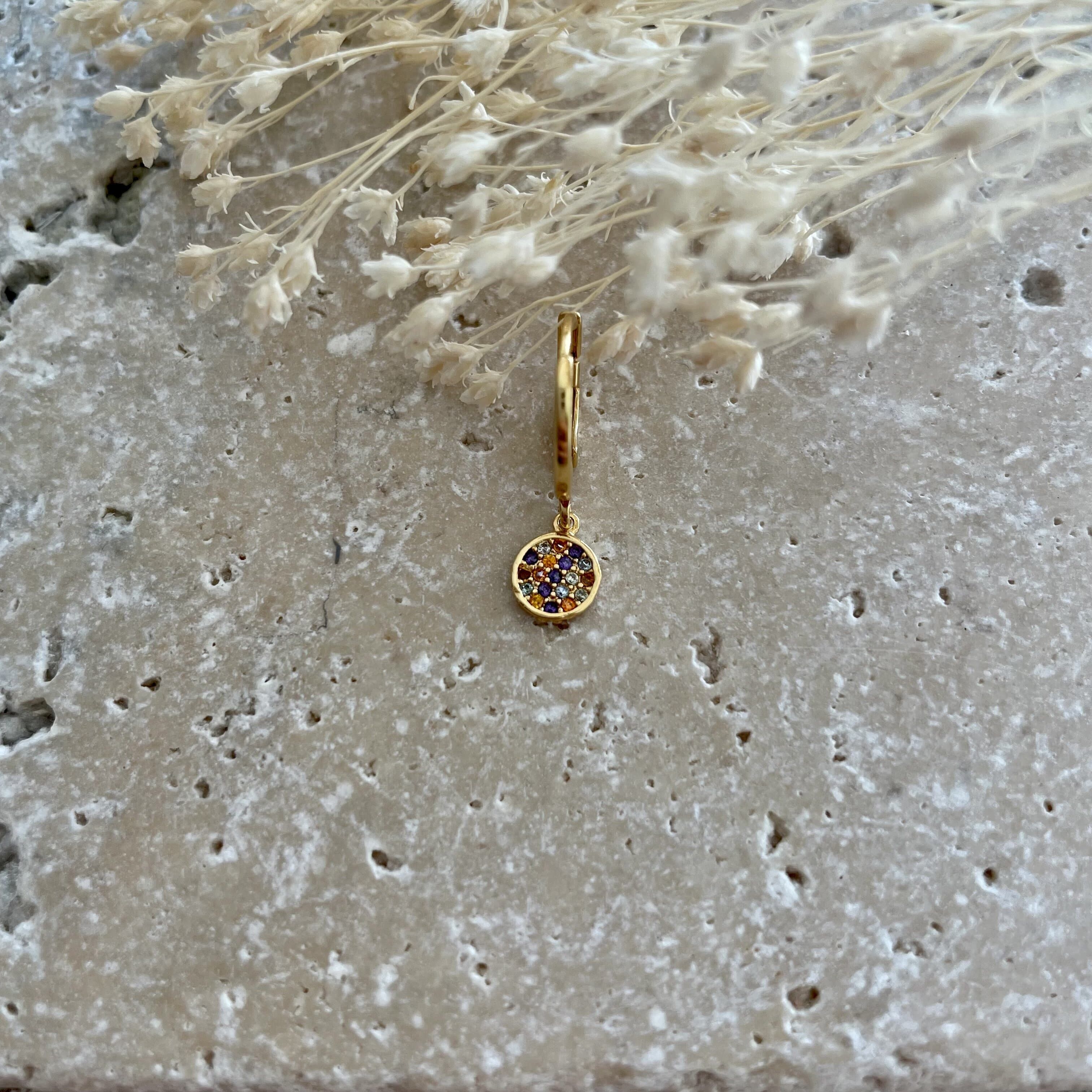 Multicolore Pavé Strass Pop Round Creole