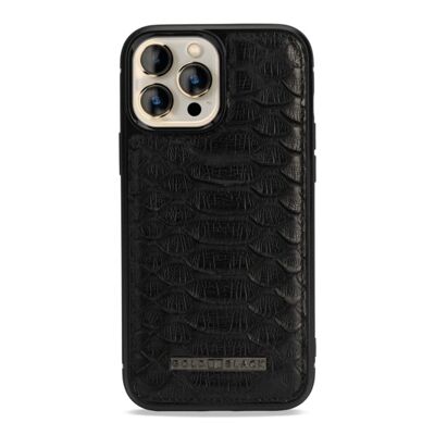 Etui cuir iPhone 13 Pro MagSafe python noir