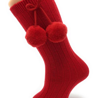 Socken mit roten Pompons von 3 Monaten bis 2 Jahren