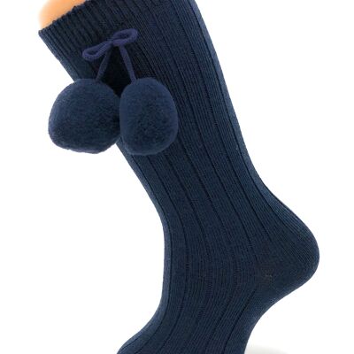 SOCKS WITH NAVY POMPONS from 3 to 6 YEARS