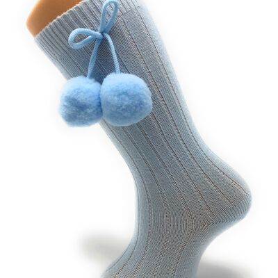 Socken mit blauen Pompons von 3 Monaten bis 2 Jahren