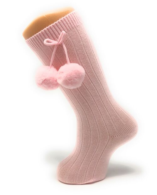 CALCETINES CON POMPONES ROSA de 3 MESES a 2 AÑOS