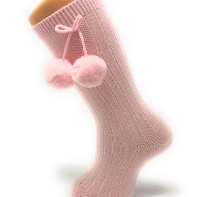 SOCKS WITH PINK POMPONS from 3 to 6 YEARS