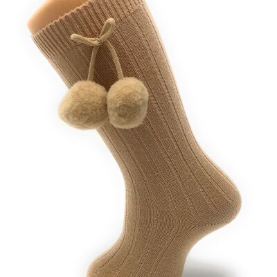 CALCETINES CON POMPONES CAMEL de 3 a 6 AÑOS