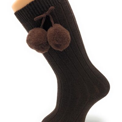 Socken mit braunen Pompons von 3 Monaten bis 2 Jahren