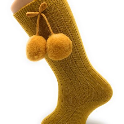 SOCKS WITH MUSTARD POMPONS from 3 to 6 YEARS