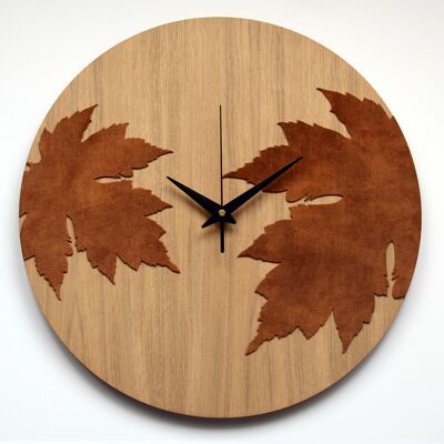 Wall Clock AUTUMN - Wooden Wall Clock with Velvet Leafs