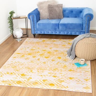 Mustard Contemporary Faded Rhombus Design Rug - Texas - 60x110cm (2'x3'7")