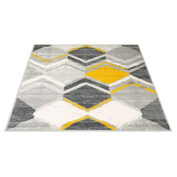 Tapis design losange à géométrie contemporaine moutarde/gris - Texas - 120x170cm (4'x5'8") 3