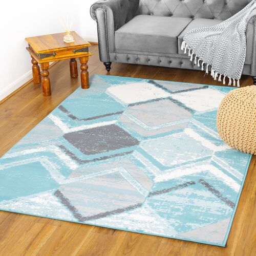 Duck Egg Blue Contemporary Geometry Rhombus Design Rug - Texas - 60x230cm