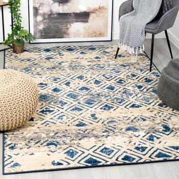 Tapis Contemporain Délavé Design Rhombus Bleu Marine - Texas - 280x365cm 1