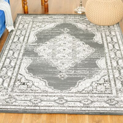 Grey Contemporary Faded Oriental Kashan Rug - Texas - 60x110cm (2'x3'7")