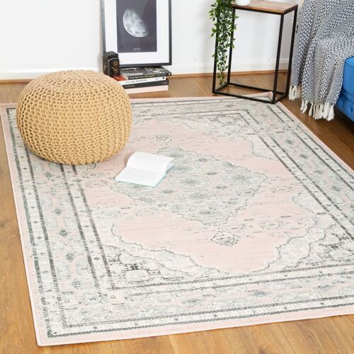 Pink Contemporary Faded Oriental Kashan Rug - Texas - 60x110cm (2'x3'7")