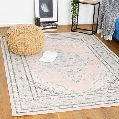 Pink Contemporary Faded Oriental Kashan Rug - Texas - 60x230cm