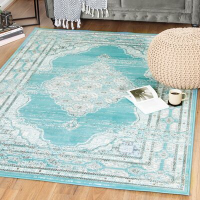 Blue Contemporary Faded Oriental Kashan Rug - Texas - 60x110cm (2'x3'7")