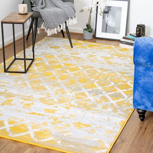 Mustard Contemporary Faded Tiles Design Rug  - Texas - 120x170cm (4'x5'8")