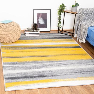 Mustard/Grey Contemporary Abstract Design Rug - Texas - 80x150cm (2'8"x5')