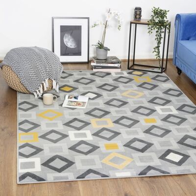 Grey Contemporary Geometric Design Rug - Texas - 60x230cm