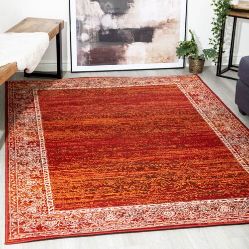 Red Contemporary Faded Oriental Motifs Rug - Texas - 60x230cm