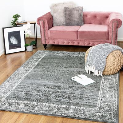 Grey Contemporary Faded Oriental Motifs Rug - Texas - 60x110cm (2'x3'7")