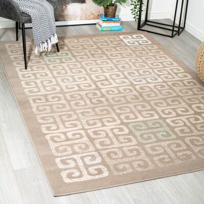 Beige Contemporary Deco Tiles Rug - Texas - 60x230cm