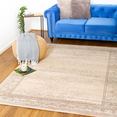 Cream Contemporary Faded Oriental Motifs Rug - Texas - 60x230cm